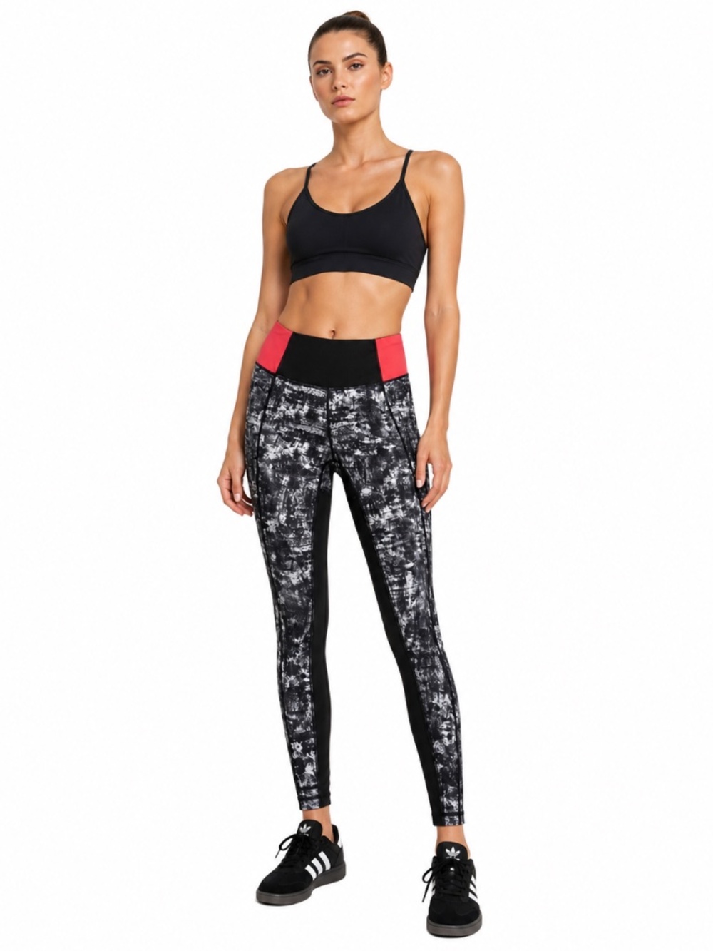 4/$20➡️ Adidas Black & White Patterned Leggings Coral Pop – Size Small GUC *Flaw